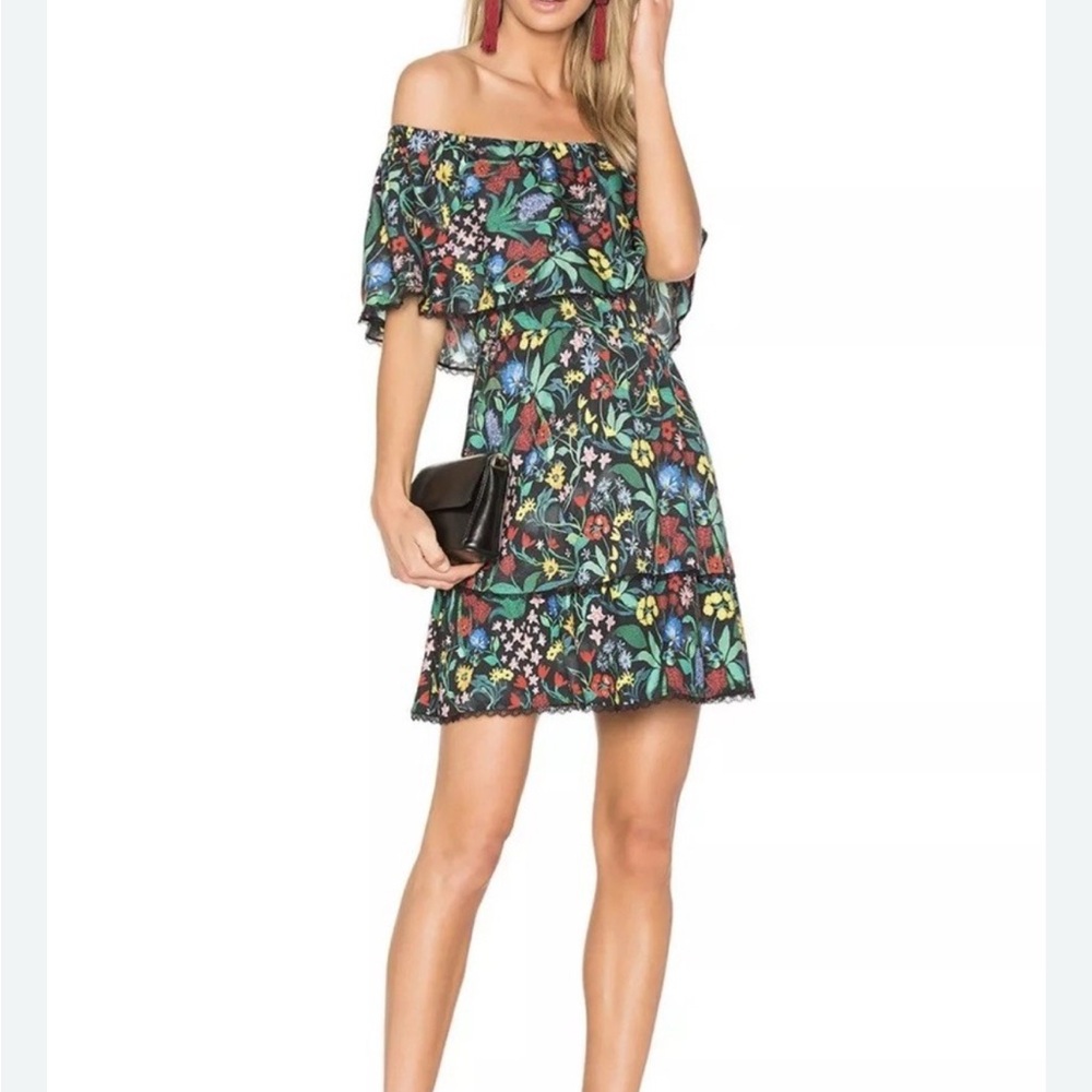 Alice + Olivia Tylie Tiered Ruffle Floral Green Dress Size 4